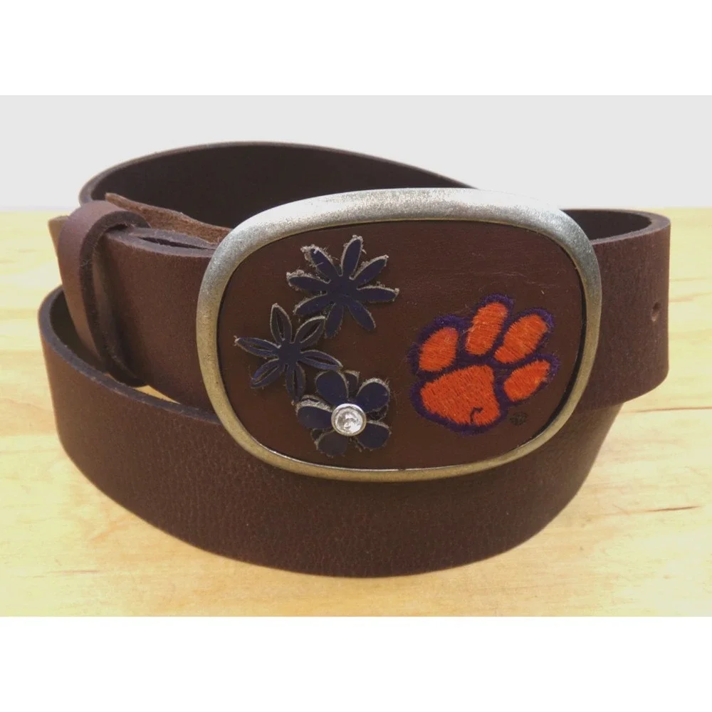 Legacy Brown‎ Leather Belt Size L with NCAA Clemson University Tiger Paw Buckle